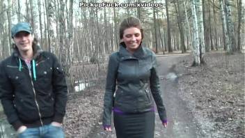 Titted brunette fuck in the woods